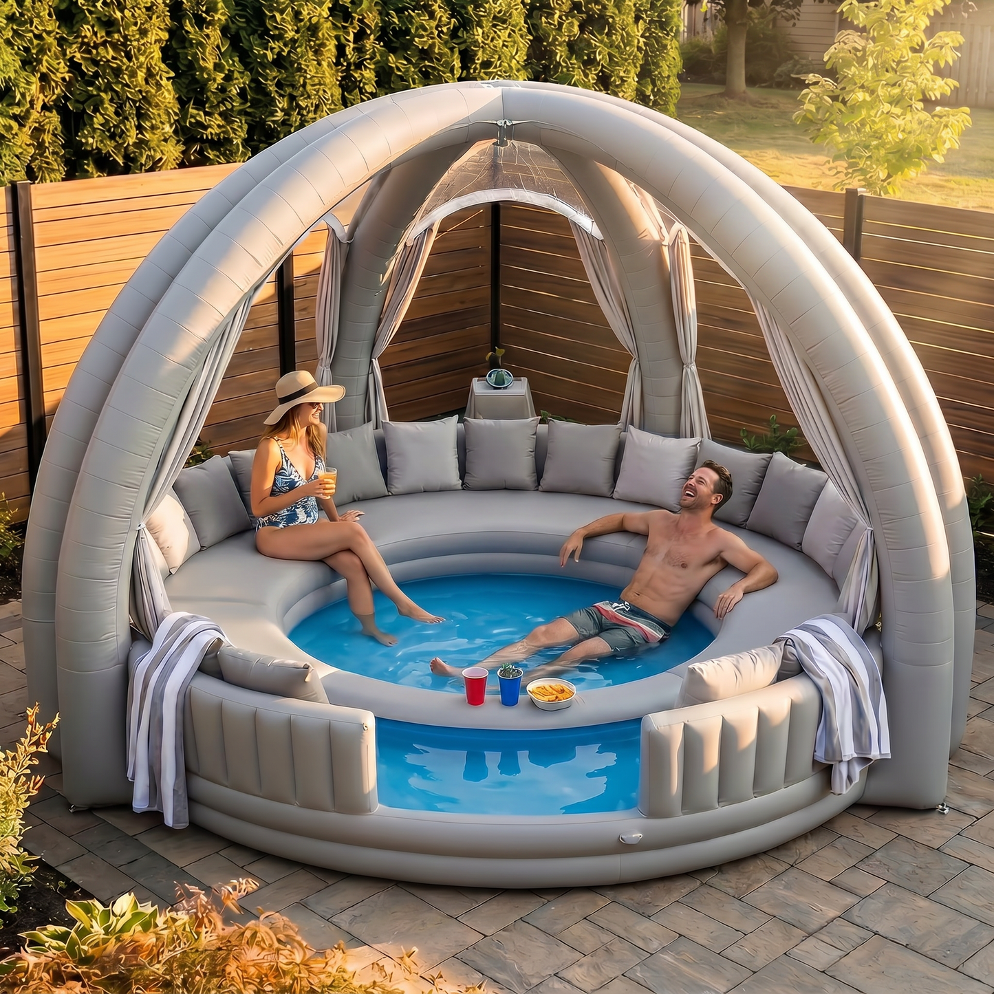 Piscină Lounge Relax cu Foișor Gonflabil